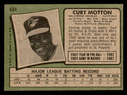 1971 Topps Baseball #684 Curt Motton Orioles EX-MT 550696