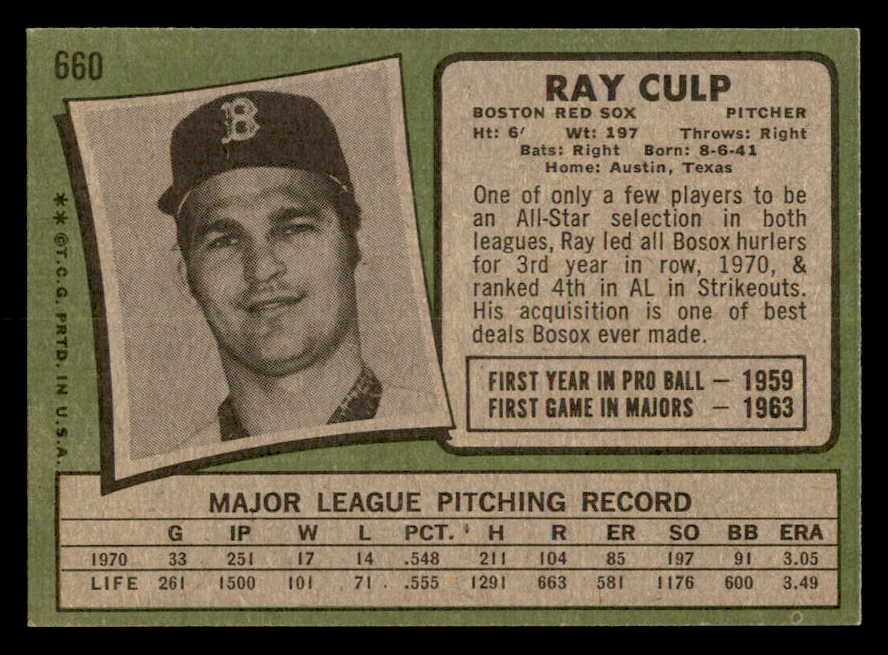 1971 Topps Baseball #660 Ray Culp Red Sox NR-MT 550702