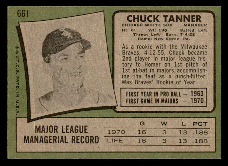 1971 Topps Baseball #661 Chuck Tanner White Sox NR-MT 550704