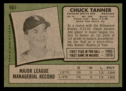 1971 Topps Baseball #661 Chuck Tanner White Sox NR-MT 550704