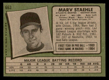 1971 Topps Baseball #663 Marv Staehle Braves NR-MT 550705