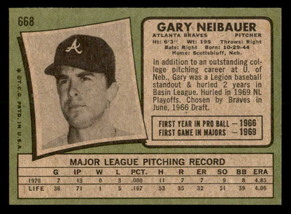 1971 Topps Baseball #668 Gary Neibauer Braves NR-MT 550707