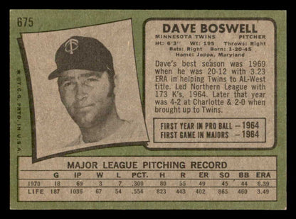 1971 Topps Baseball #675 Dave Boswell Twins NR-MT 550711