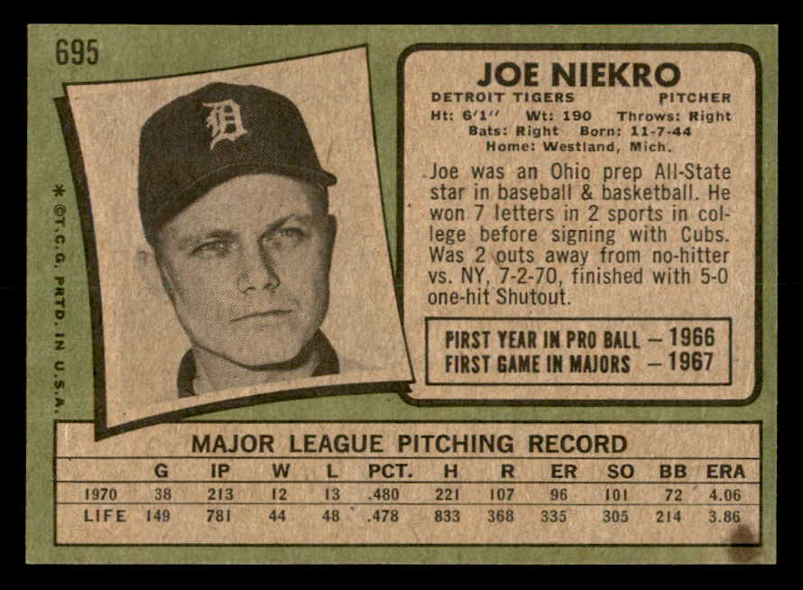 1971 Topps Baseball #695 Joe Niekro Tigers NR-MT 550718