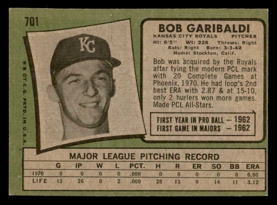 1971 Topps Baseball #701 Bob Garibaldi Royals NR-MT 550722