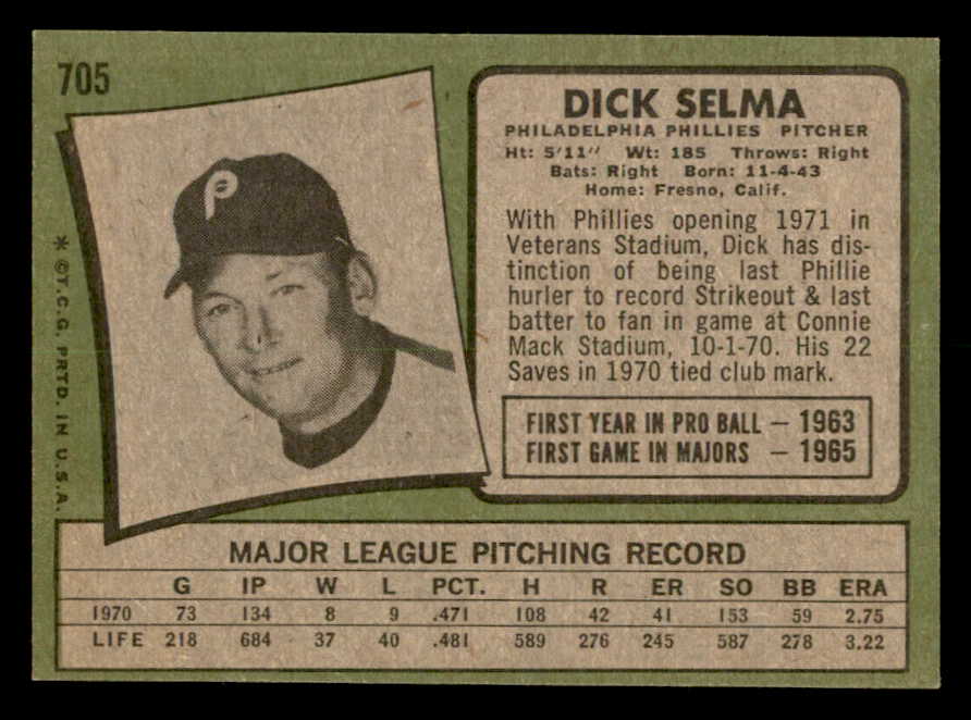 1971 Topps Baseball #705 Dick Selma Phillies NR-MT 550725