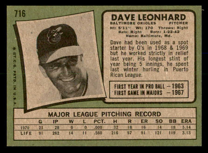 1971 Topps Baseball #716 Dave Leonhard Orioles NR-MT 550727