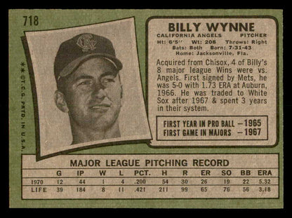 1971 Topps Baseball #718 Billy Wynne Angels NR-MT 550729