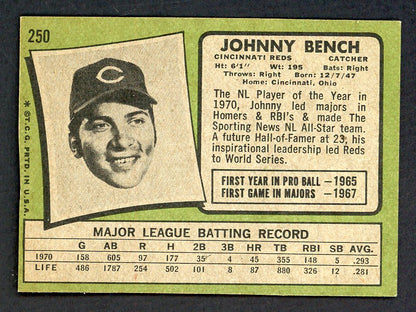 1971 Topps Baseball #250 Johnny Bench Reds Authentic trimmed 550742