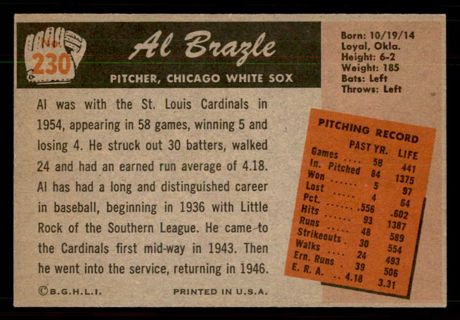 1955 Bowman Baseball #230 Al Brazle White Sox EX-MT 550756