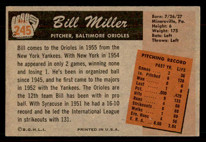 1955 Bowman Baseball #245 Bill Miller Orioles EX-MT 550759