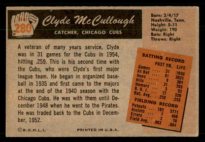 1955 Bowman Baseball #280 Clyde Mccullough Cubs EX 550787