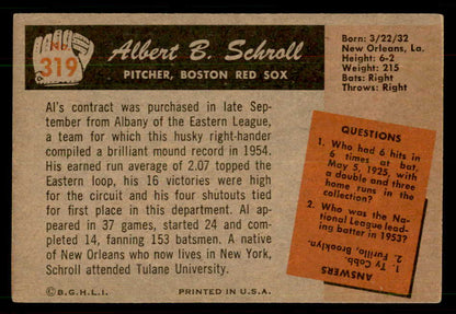 1955 Bowman Baseball #319 Al Schroll Red Sox EX 550794