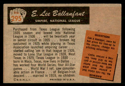 1955 Bowman Baseball #295 E. Lee Ballanfant Umpire EX 550818