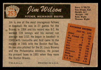 1955 Bowman Baseball #253 Jim Wilson Braves VG-EX 550834