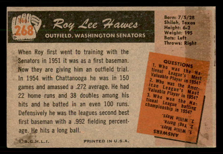 1955 Bowman Baseball #268 Roy Hawes Senators VG-EX 550840