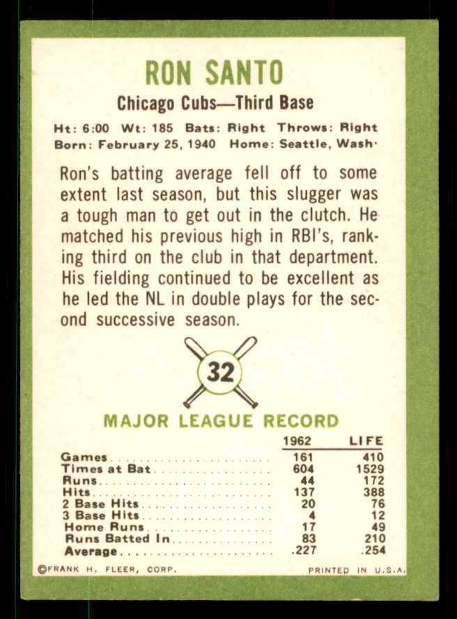 1963 Fleer Baseball #032 Ron Santo Cubs VG-EX/EX 550896