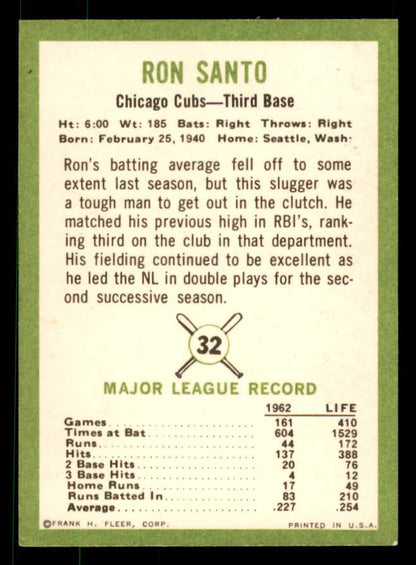 1963 Fleer Baseball #032 Ron Santo Cubs VG-EX/EX 550897