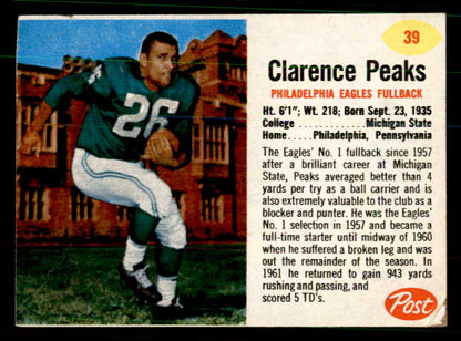 1962 Post Football #039 Clarence Peaks Eagles GD-VG 550914