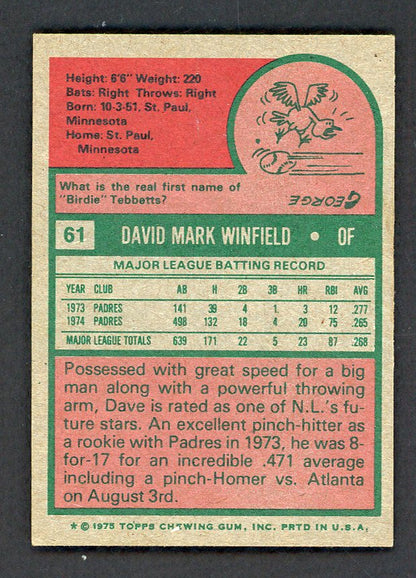 1975 Topps Mini Baseball #061 Dave Winfield Padres EX-MT 550926