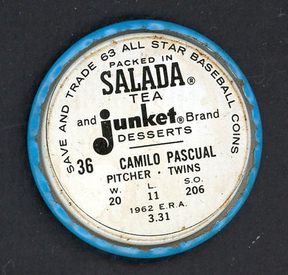 1963 Salada Baseball #036 Camilo Pascual Twins EX 551165