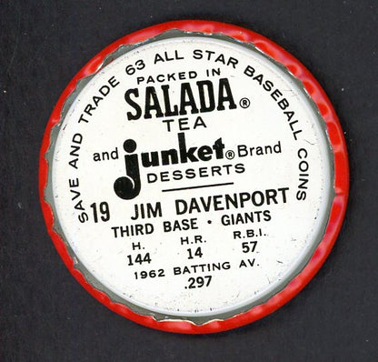 1963 Salada Baseball #019 Jim Davenport Giants EX-MT 551170
