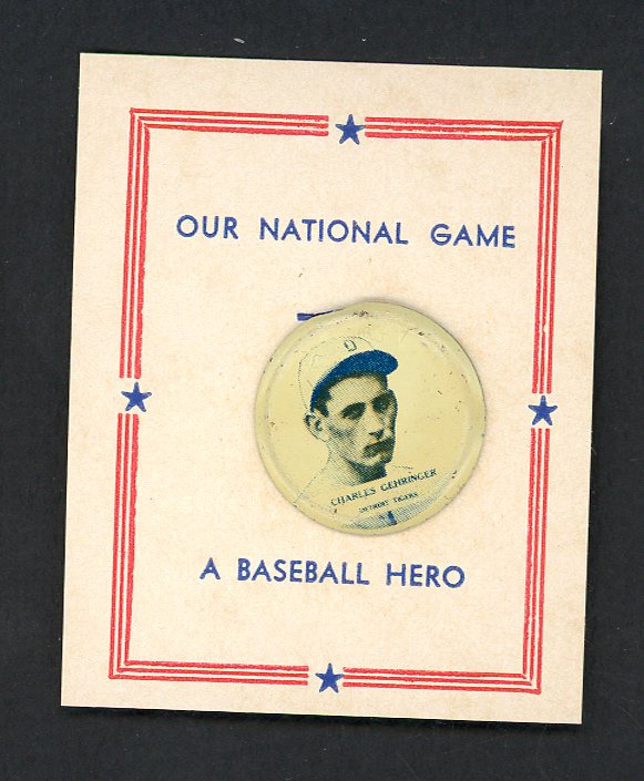 1938 PM8 Our National Game Pin Charles Gehringer Tigers EX-MT 551206
