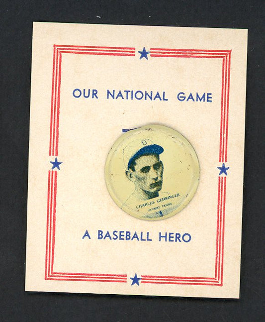 1938 PM8 Our National Game Pin Charles Gehringer Tigers EX-MT 551206