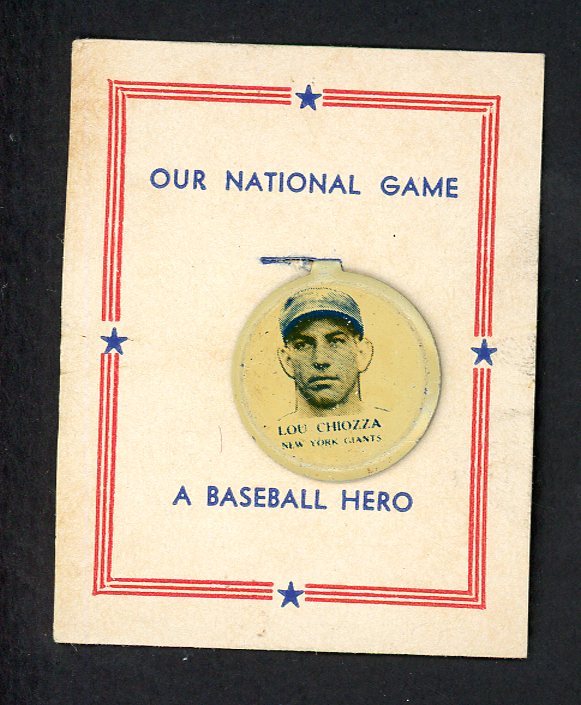 1938 PM8 Our National Game Pin Lou Chiozza Giants EX-MT 551208
