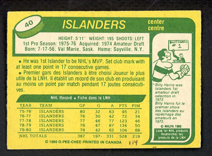 1980 O Pee Chee Hockey #040 Bryan Trottier Islanders EX 551292