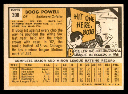 1963 Topps Baseball #398 Boog Powell Orioles EX 551399