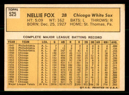 1963 Topps Baseball #525 Nellie Fox White Sox EX-MT 551413