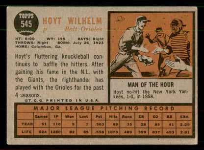 1962 Topps Baseball #545 Hoyt Wilhelm Orioles VG-EX 551424