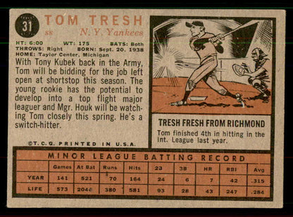 1962 Topps Baseball #031 Tom Tresh Yankees EX+/EX-MT 551426