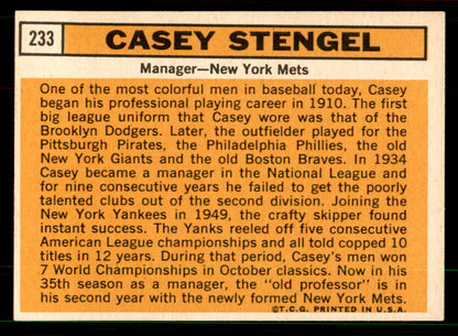 1963 Topps Baseball #233 Casey Stengel Mets EX-MT 551455