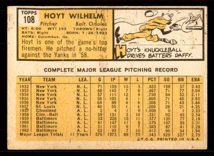 1963 Topps Baseball #108 Hoyt Wilhelm Orioles EX-MT 551468