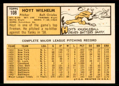 1963 Topps Baseball #108 Hoyt Wilhelm Orioles NR-MT 551469
