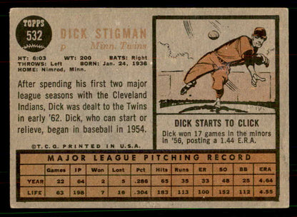 1962 Topps Baseball #532 Dick Stigman Twins VG-EX 551480