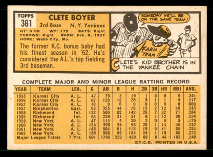 1963 Topps Baseball #361 Clete Boyer Yankees EX 551481