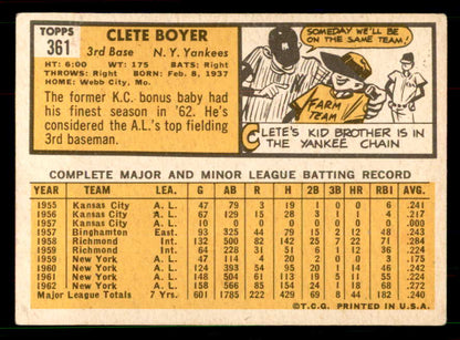 1963 Topps Baseball #361 Clete Boyer Yankees VG 551482