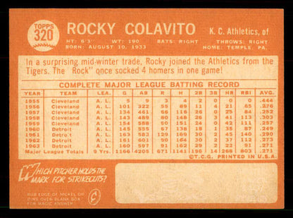 1964 Topps Baseball #320 Rocky Colavito A's EX-MT 551499