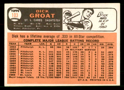 1966 Topps Baseball #103 Dick Groat Cardinals EX-MT No Trade 551507