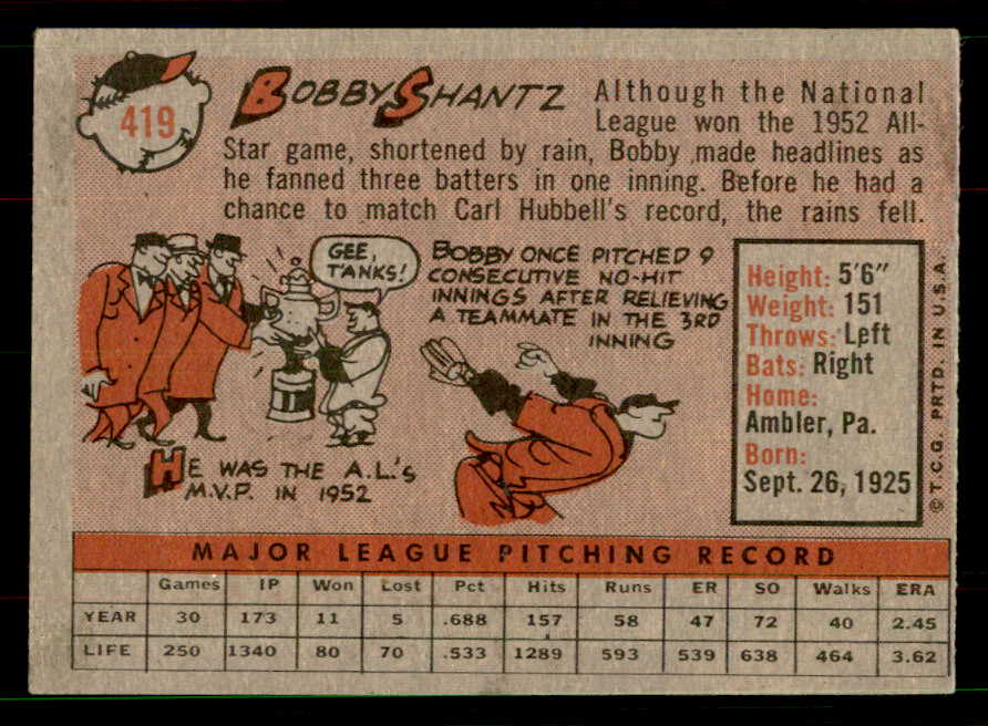 1958 Topps Baseball #419 Bobby Shantz Yankees EX-MT 551521