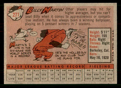 1958 Topps Baseball #271 Billy Martin Tigers EX+/EX-MT 551546