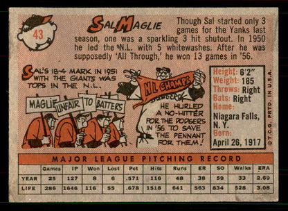 1958 Topps Baseball #043 Sal Maglie Yankees EX-MT 551547
