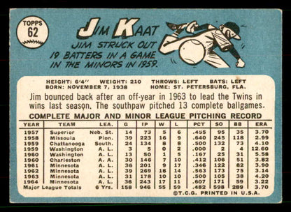 1965 Topps Baseball #062 Jim Kaat Twins EX-MT 551579