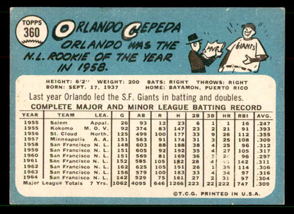 1965 Topps Baseball #360 Orlando Cepeda Giants EX+/EX-MT 551588