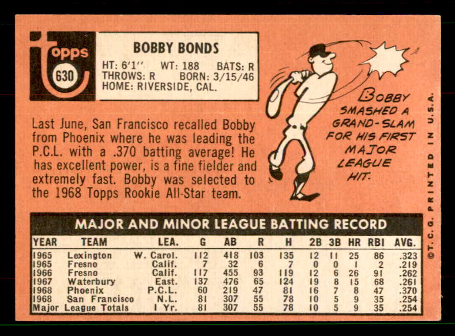 1969 Topps Baseball #630 Bobby Bonds Giants EX-MT 551600