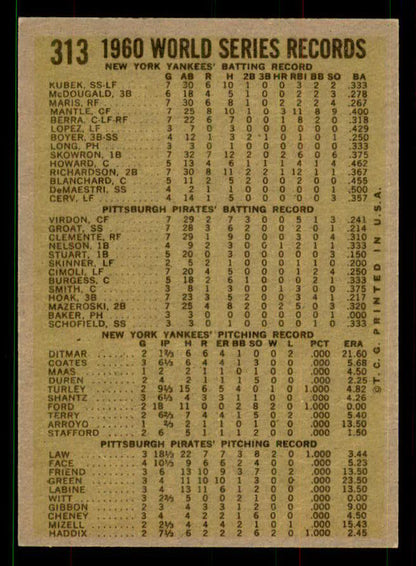 1961 Topps Baseball #313 World Series Summary Mazeroski EX-MT 551611