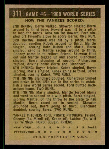 1961 Topps Baseball #311 World Series Game 6 Whitey Ford EX-MT 551612